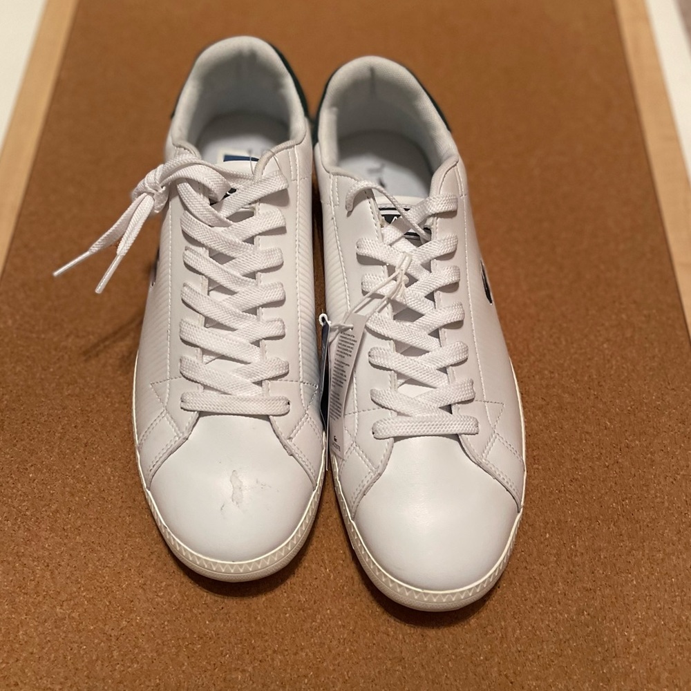 Lacoste Men’s Graduate Lace Up Flat Sneakers white dark green suede Size 9.5